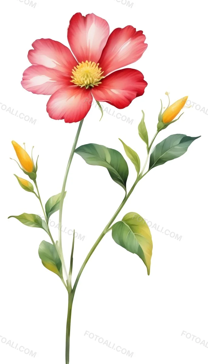 A Vibrant White Flower With A White Center Yellow Leaves And A Slender Stem Set Against A Vibrant Background Watercolor Style 8 5d8f