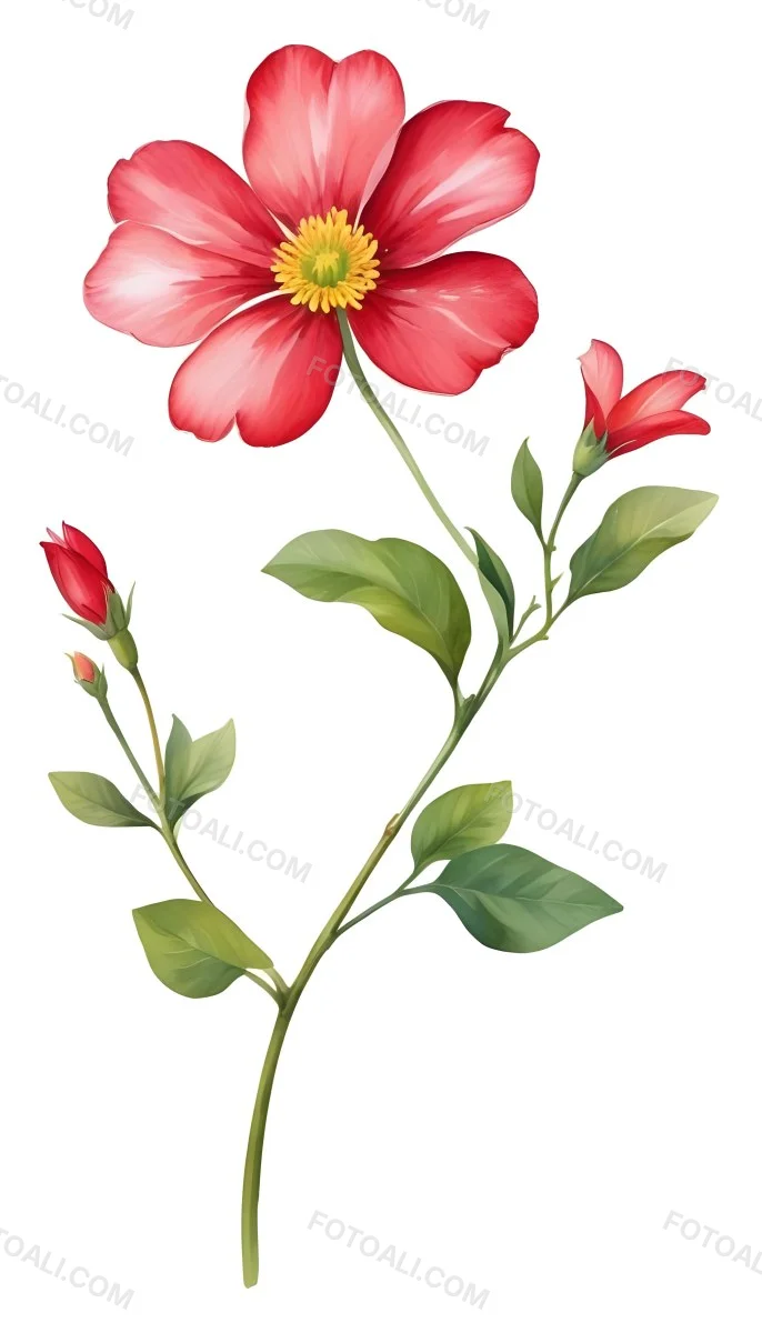 A Vibrant White Flower With A White Center Yellow Leaves And A Slender Stem Set Against A Vibrant Background Watercolor Style 9 89c6