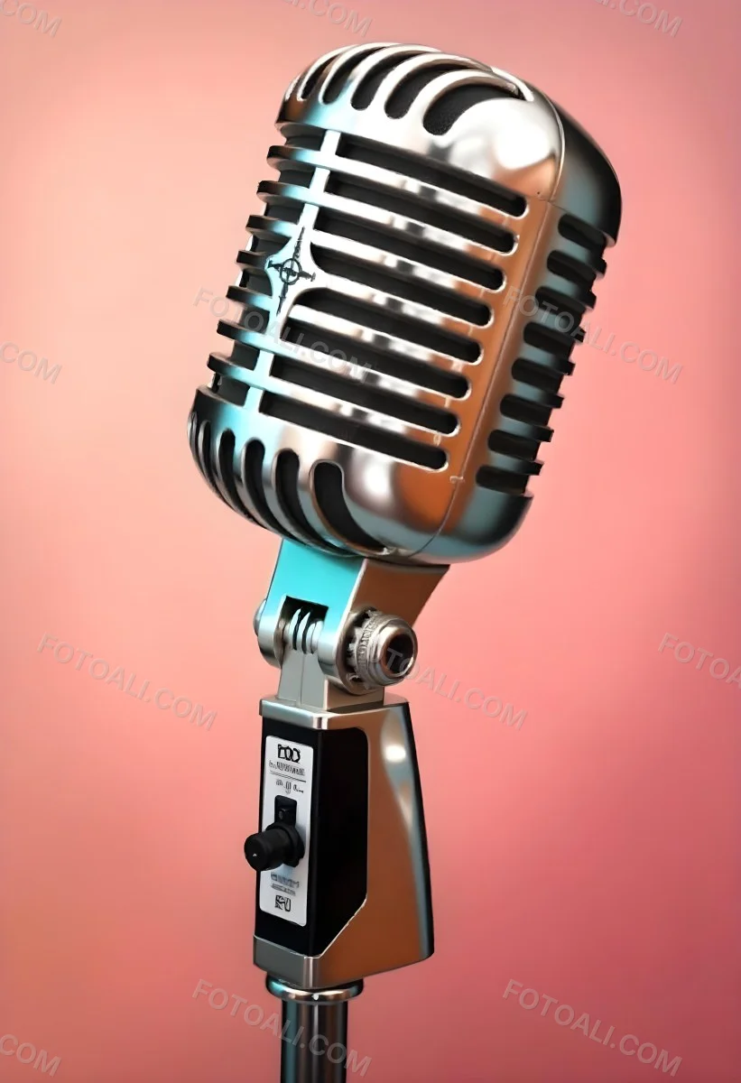A Vintage Microphone With A Silver Finish Showcasing Its Classic Design And Intricate Details Set Against A Soft Pink Background 34 F4b1