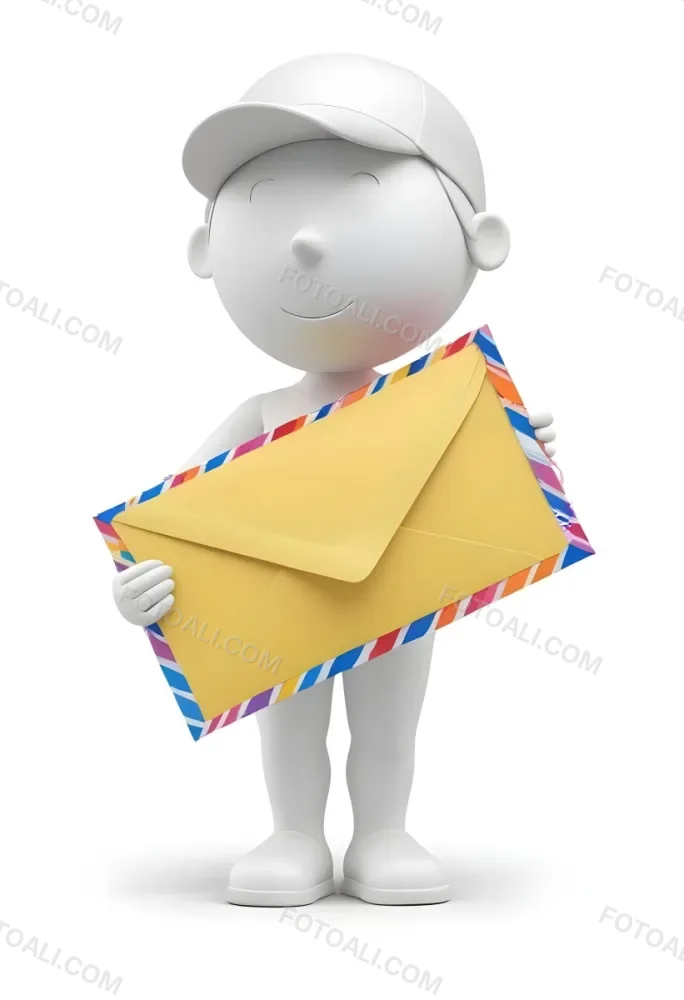 A White 3d Figure Holding An Airmail Envelope With A Colorful Border 1 E8d7