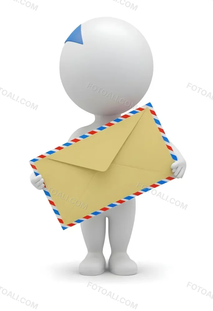 A White 3d Figure Holding An Airmail Envelope With A Colorful Border 10 4e3c
