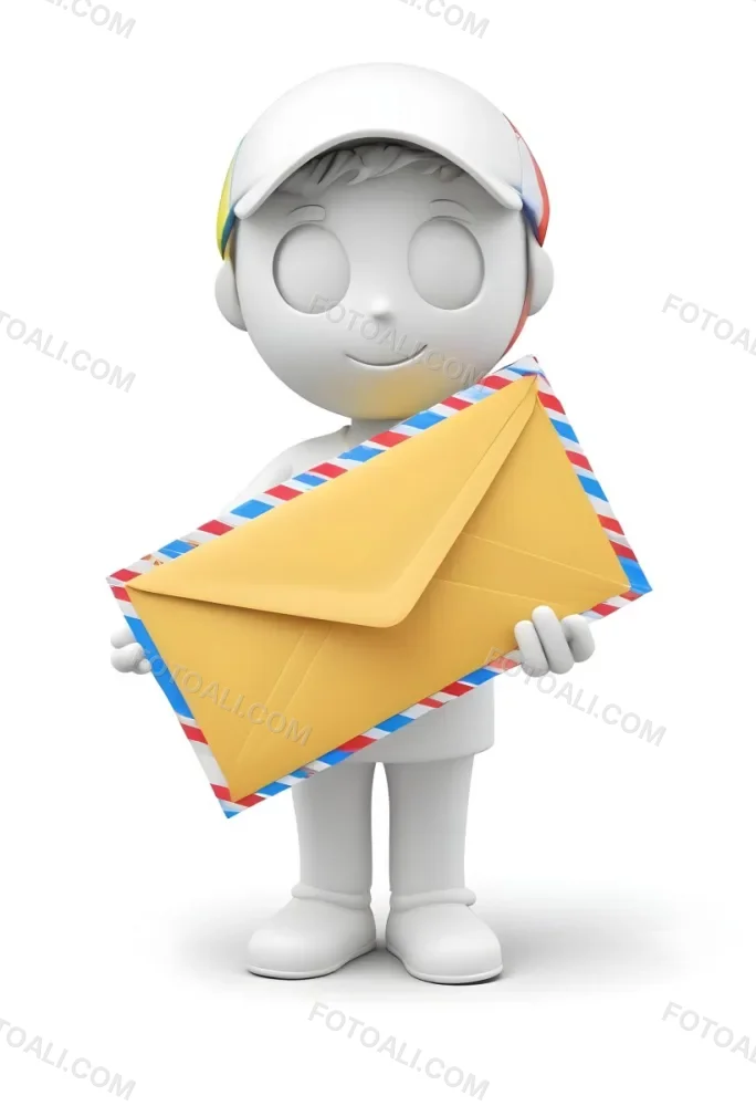 A White 3d Figure Holding An Airmail Envelope With A Colorful Border 11 5490
