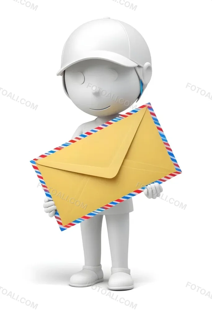 A White 3d Figure Holding An Airmail Envelope With A Colorful Border 2 D349