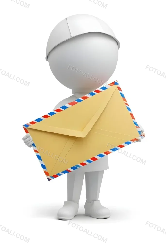 A White 3d Figure Holding An Airmail Envelope With A Colorful Border 6 9f9e