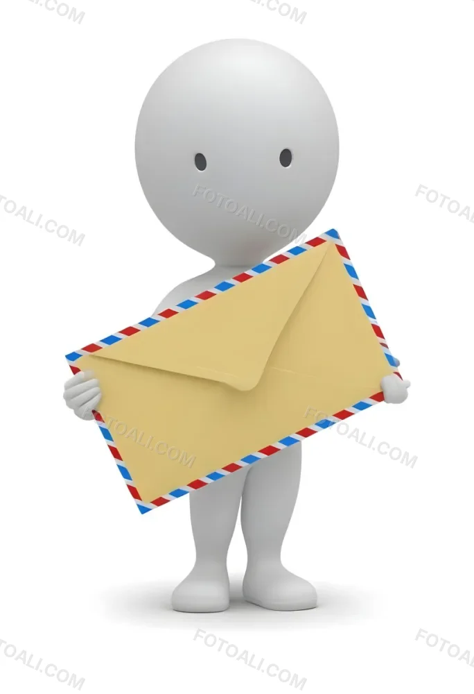 A White 3d Figure Holding An Airmail Envelope With A Colorful Border 9 953e