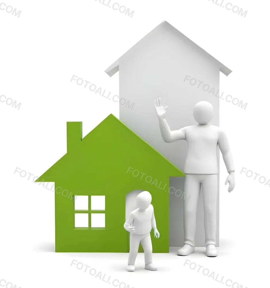 A White 3d Figure Waving Next To A Green House Icon Representing Real Estate 4 Ac80