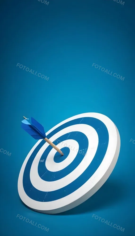 A White And Blue Target With An Arrow In The Center On A Blue Background 10 209b