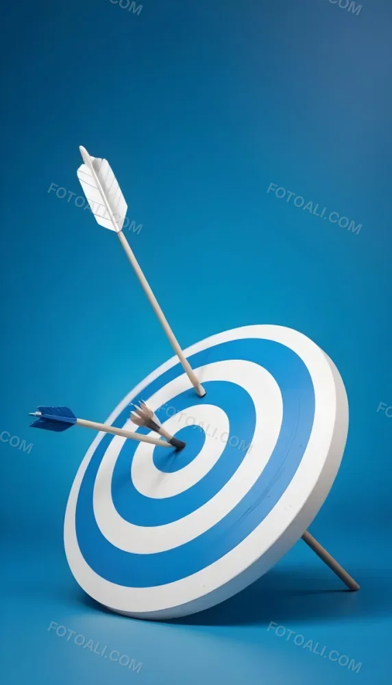 A White And Blue Target With An Arrow In The Center On A Blue Background 11 B731
