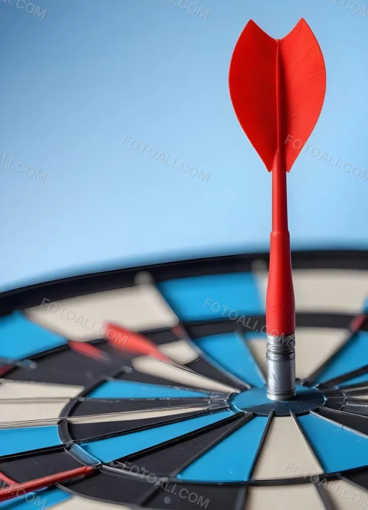 A White And Blue Target With An Arrow In The Center On A Blue Background 12 90ab