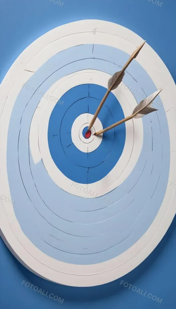 A White And Blue Target With An Arrow In The Center On A Blue Background 6 9d3e