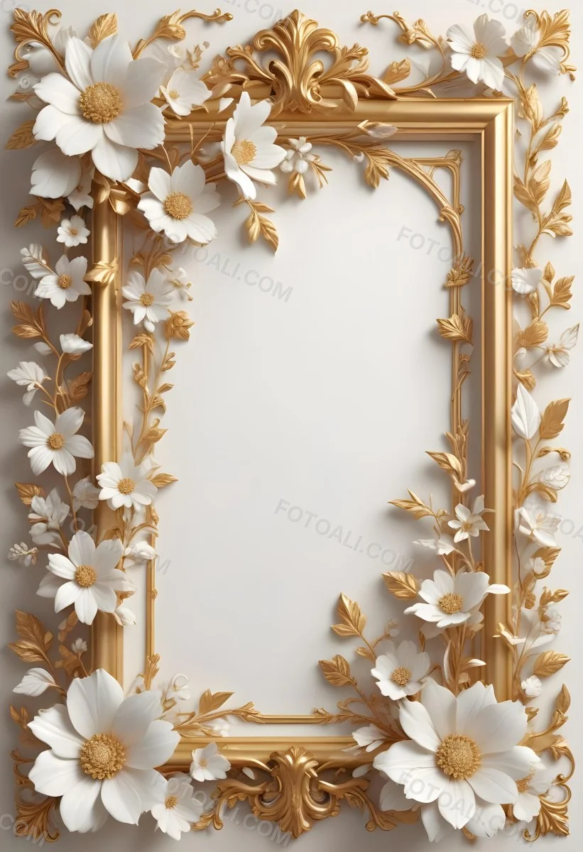 A White And Gold Floral Background With A Decorative Frame Featuring Delicate Flowers Leaves And Golden Accents The Overall Style Has A Luxurious Elegant And Minimalist Aesthetic 1 8ff8