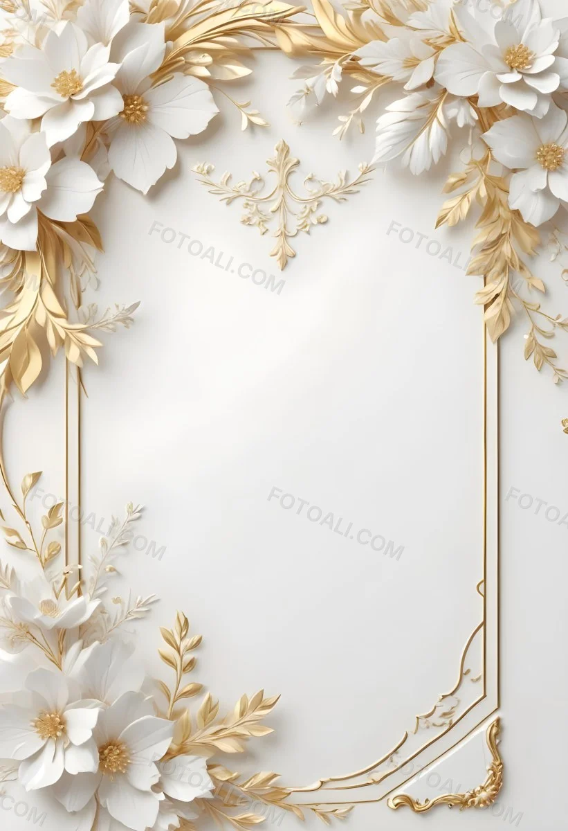 A White And Gold Floral Background With A Decorative Frame Featuring Delicate Flowers Leaves And Golden Accents The Overall Style Has A Luxurious Elegant And Minimalist Aesthetic 11 Fc0a