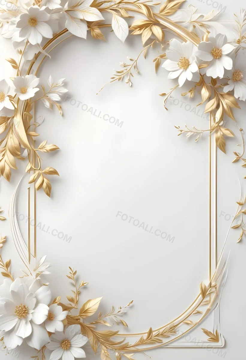 A White And Gold Floral Background With A Decorative Frame Featuring Delicate Flowers Leaves And Golden Accents The Overall Style Has A Luxurious Elegant And Minimalist Aesthetic 17 2632