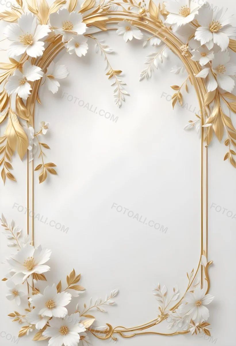 A White And Gold Floral Background With A Decorative Frame Featuring Delicate Flowers Leaves And Golden Accents The Overall Style Has A Luxurious Elegant And Minimalist Aesthetic 18 5046