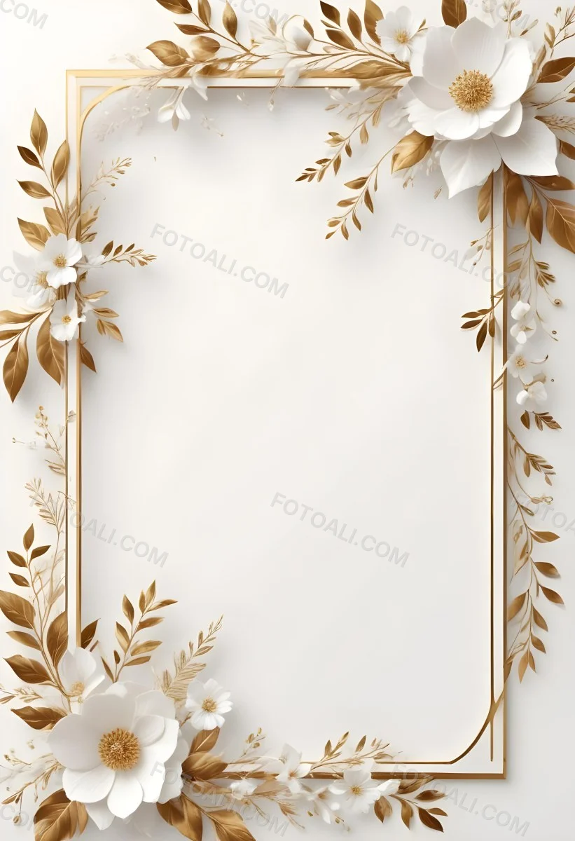 A White And Gold Floral Background With A Decorative Frame Featuring Delicate Flowers Leaves And Golden Accents The Overall Style Has A Luxurious Elegant And Minimalist Aesthetic 28 6b93