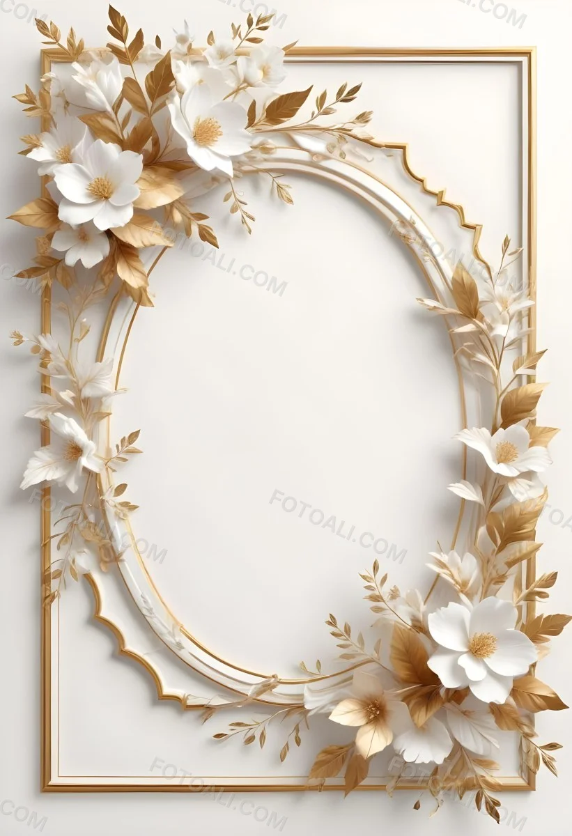 A White And Gold Floral Background With A Decorative Frame Featuring Delicate Flowers Leaves And Golden Accents The Overall Style Has A Luxurious Elegant And Minimalist Aesthetic 32 Aceb