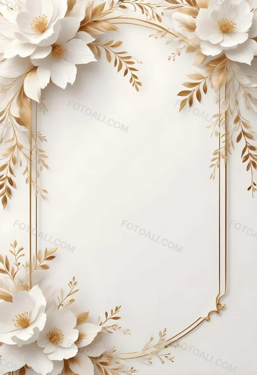 A White And Gold Floral Background With A Decorative Frame Featuring Delicate Flowers Leaves And Golden Accents The Overall Style Has A Luxurious Elegant And Minimalist Aesthetic 36 3f1b