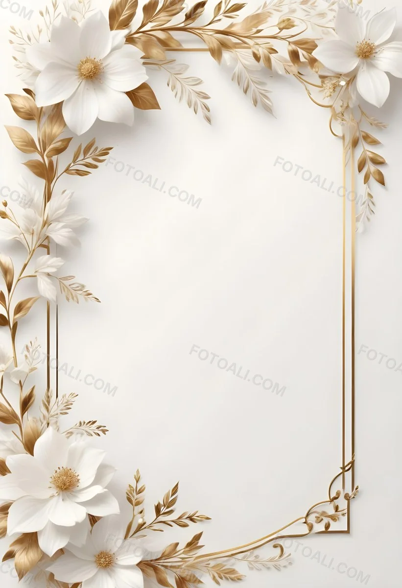 A White And Gold Floral Background With A Decorative Frame Featuring Delicate Flowers Leaves And Golden Accents The Overall Style Has A Luxurious Elegant And Minimalist Aesthetic 37 573f