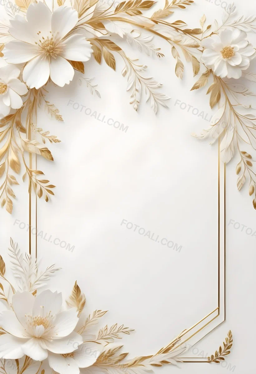 A White And Gold Floral Background With A Decorative Frame Featuring Delicate Flowers Leaves And Golden Accents The Overall Style Has A Luxurious Elegant And Minimalist Aesthetic 38 9fe4