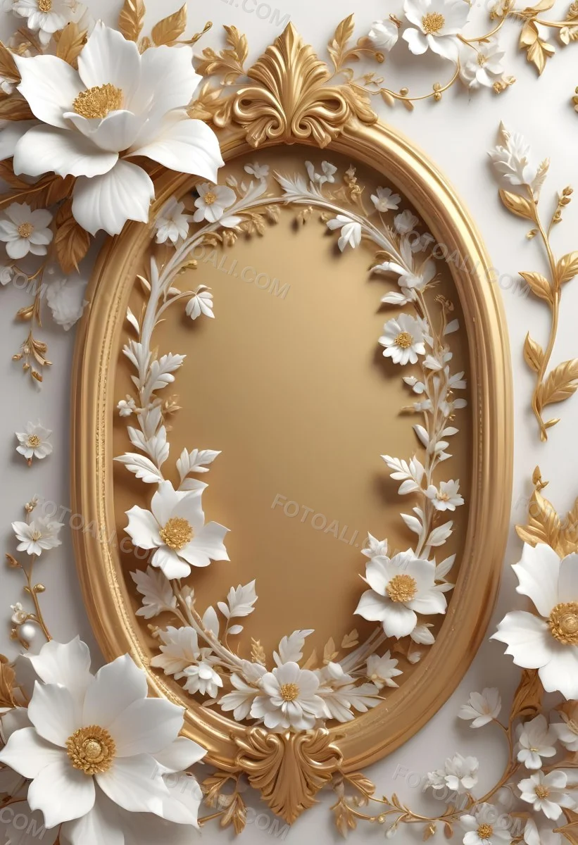 A White And Gold Floral Background With A Decorative Frame Featuring Delicate Flowers Leaves And Golden Accents The Overall Style Has A Luxurious Elegant And Minimalist Aesthetic 4 4ca9