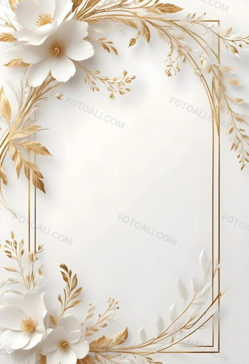 A White And Gold Floral Background With A Decorative Frame Featuring Delicate Flowers Leaves And Golden Accents The Overall Style Has A Luxurious Elegant And Minimalist Aesthetic 40 6f60