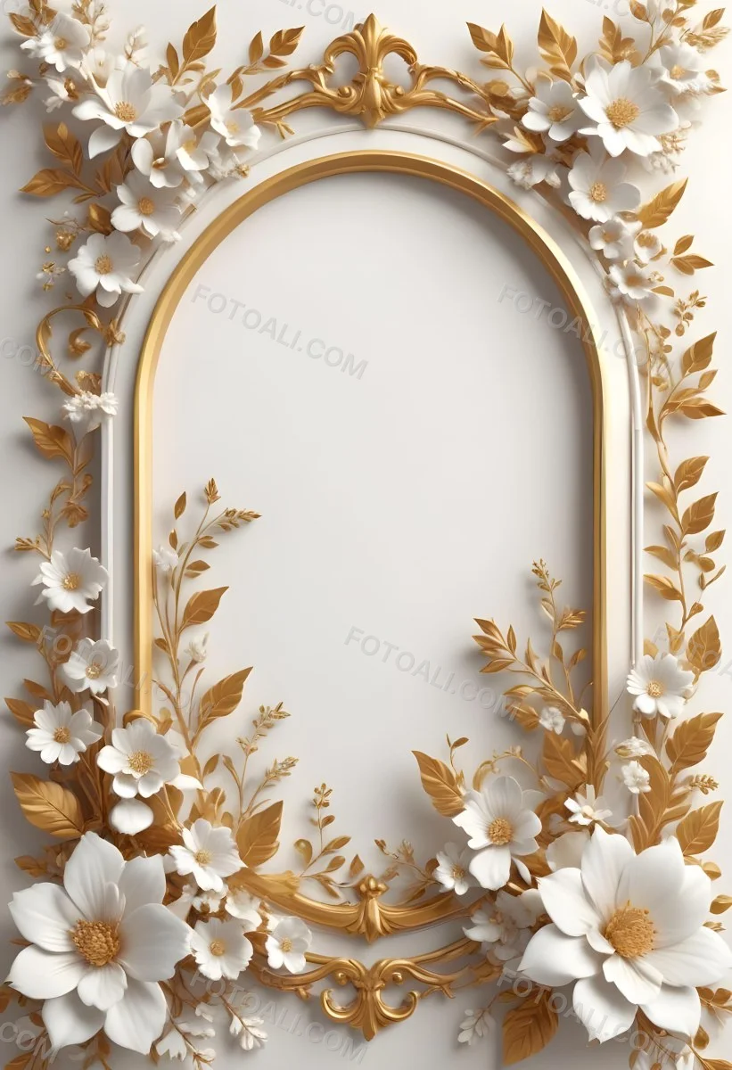 A White And Gold Floral Background With A Decorative Frame Featuring Delicate Flowers Leaves And Golden Accents The Overall Style Has A Luxurious Elegant And Minimalist Aesthetic 41 A1ee