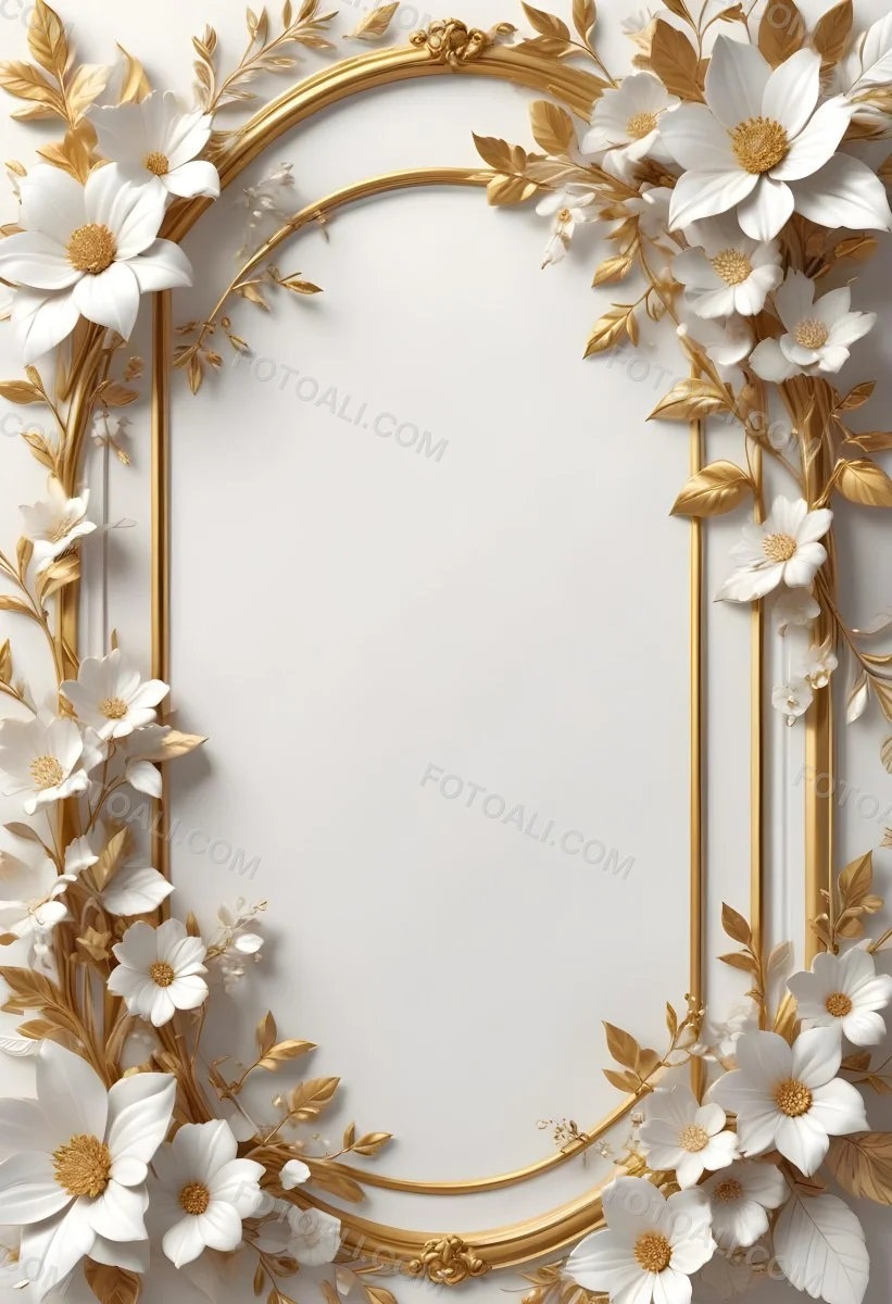 A White And Gold Floral Background With A Decorative Frame Featuring Delicate Flowers Leaves And Golden Accents The Overall Style Has A Luxurious Elegant And Minimalist Aesthetic 5 5627