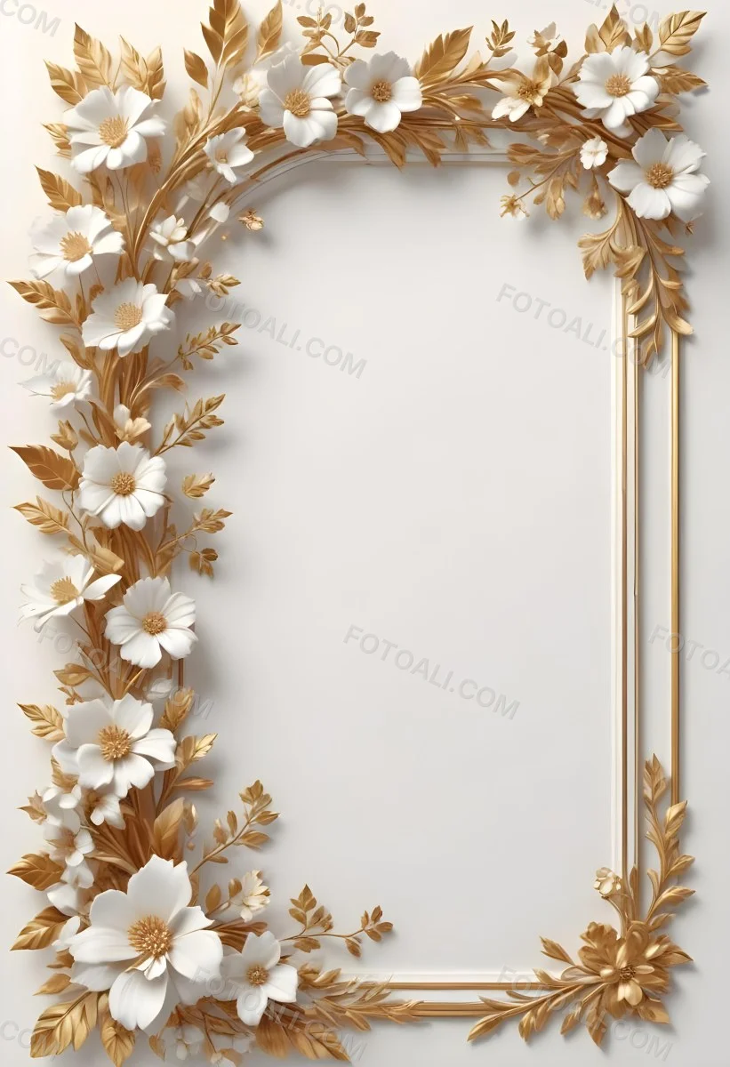 A White And Gold Floral Background With A Decorative Frame Featuring Delicate Flowers Leaves And Golden Accents The Overall Style Has A Luxurious Elegant And Minimalist Aesthetic 6 Bda3
