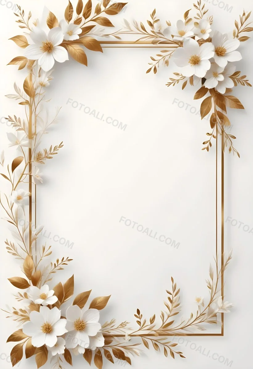 A White And Gold Floral Background With A Decorative Frame Featuring Delicate Flowers Leaves And Golden Accents The Overall Style Has A Luxurious Elegant And Minimalist Aesthetict 13 2f25