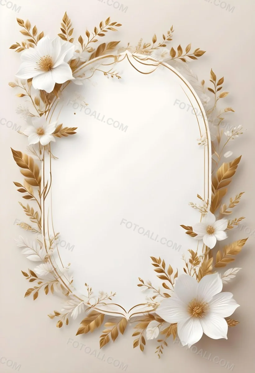 A White And Gold Floral Background With A Decorative Frame Featuring Delicate Flowers Leaves And Golden Accents The Overall Style Has A Luxurious Elegant And Minimalist Aesthetict 16 7081