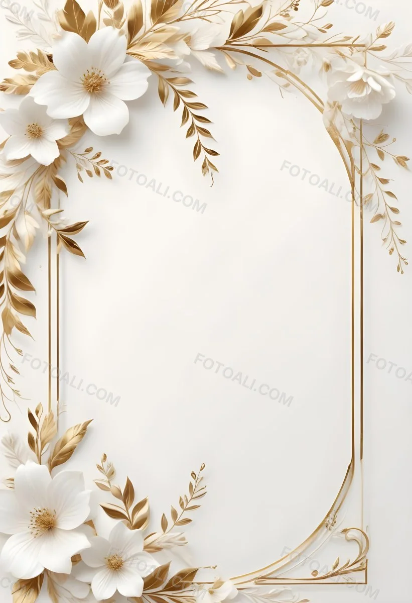 A White And Gold Floral Background With A Decorative Frame Featuring Delicate Flowers Leaves And Golden Accents The Overall Style Has A Luxurious Elegant And Minimalist Aesthetict 23 3d82
