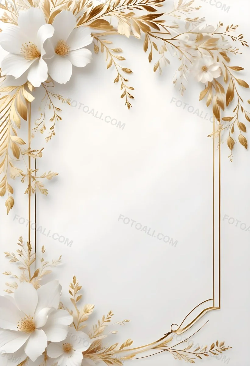 A White And Gold Floral Background With A Decorative Frame Featuring Delicate Flowers Leaves And Golden Accents The Overall Style Has A Luxurious Elegant And Minimalist Aesthetict 25 60e8