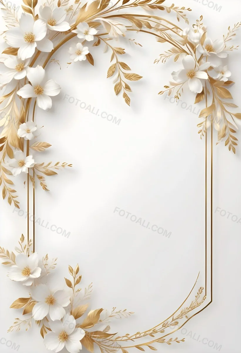 A White And Gold Floral Background With A Decorative Frame Featuring Delicate Flowers Leaves And Golden Accents The Overall Style Has A Luxurious Elegant And Minimalist Aesthetict 27 C35b