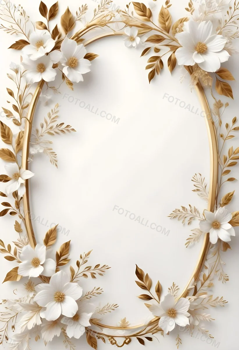 A White And Gold Floral Background With A Decorative Frame Featuring Delicate Flowers Leaves And Golden Accents The Overall Style Has A Luxurious Elegant And Minimalist Aesthetict 3 7129
