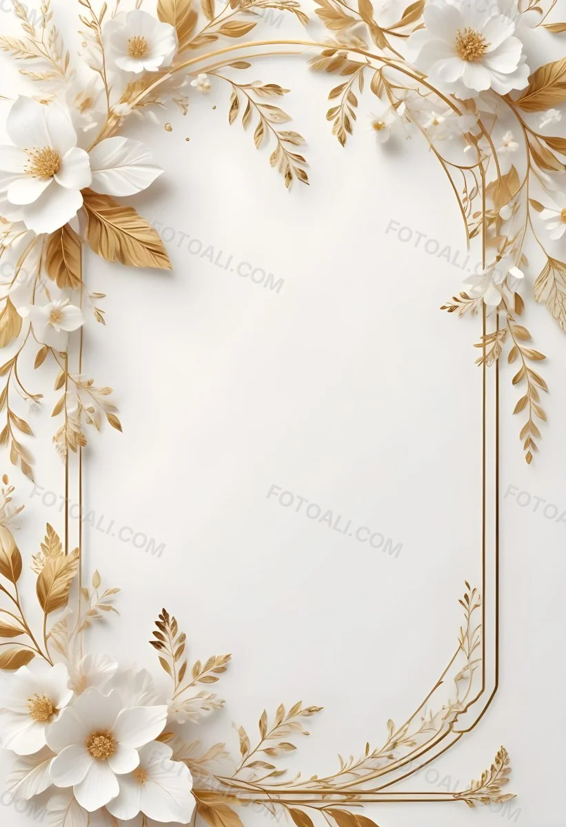 A White And Gold Floral Background With A Decorative Frame Featuring Delicate Flowers Leaves And Golden Accents The Overall Style Has A Luxurious Elegant And Minimalist Aesthetict 4 9d92