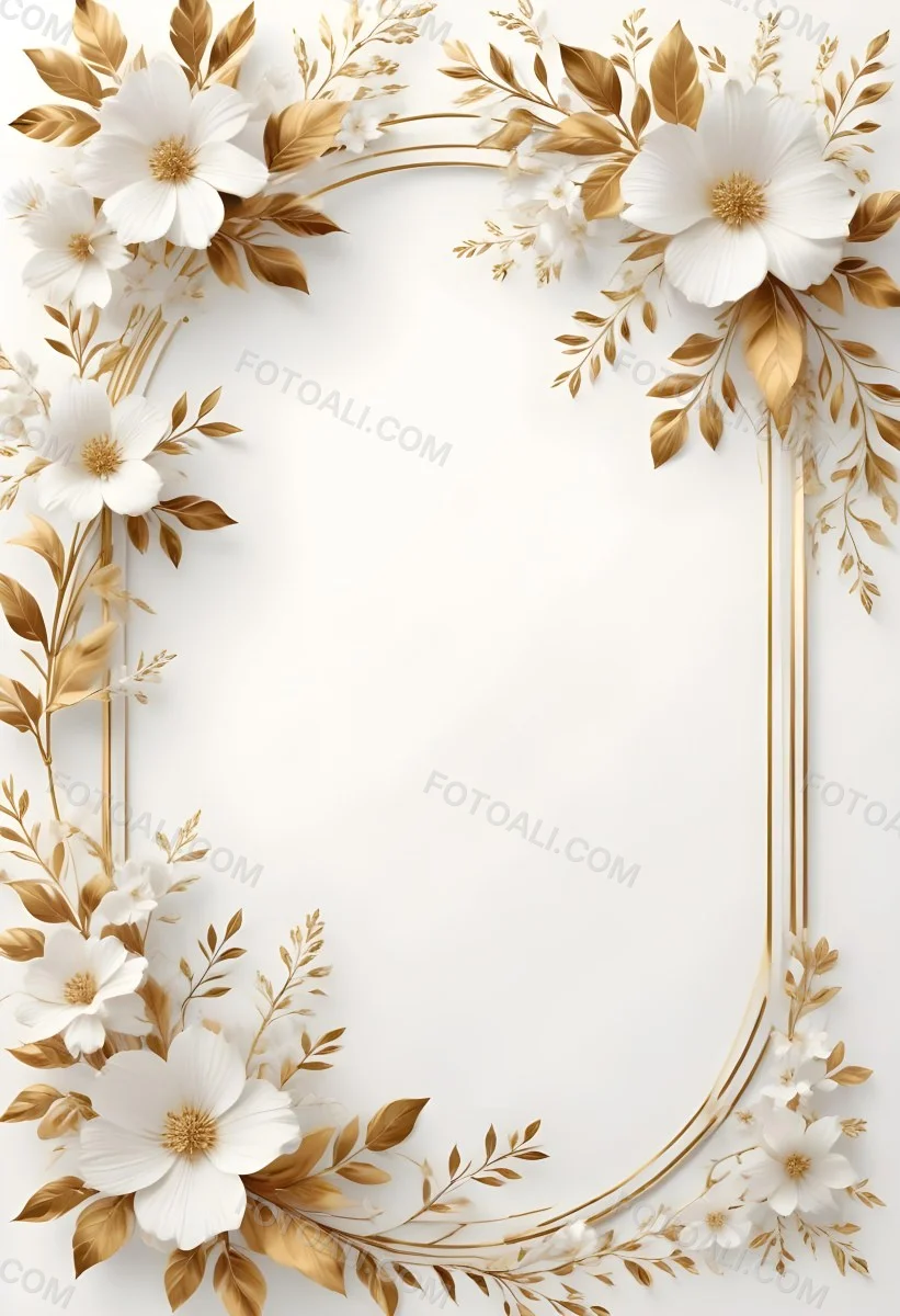 A White And Gold Floral Background With A Decorative Frame Featuring Delicate Flowers Leaves And Golden Accents The Overall Style Has A Luxurious Elegant And Minimalist Aesthetict 7 B7d2