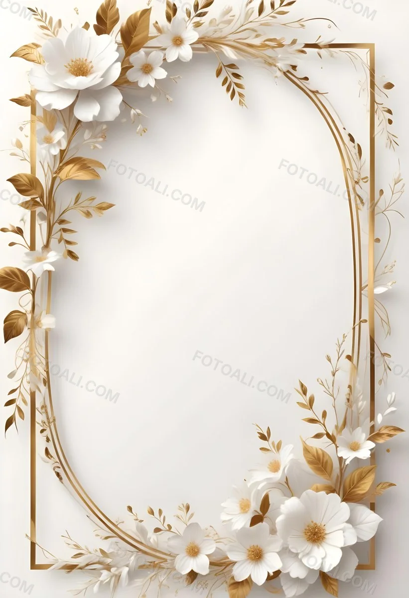 A White And Gold Floral Background With A Decorative Frame Featuring Delicate Flowers Leaves And Golden Accents The Overall Style Has A Luxurious Elegant And Minimalist Aesthetict 9 58f6
