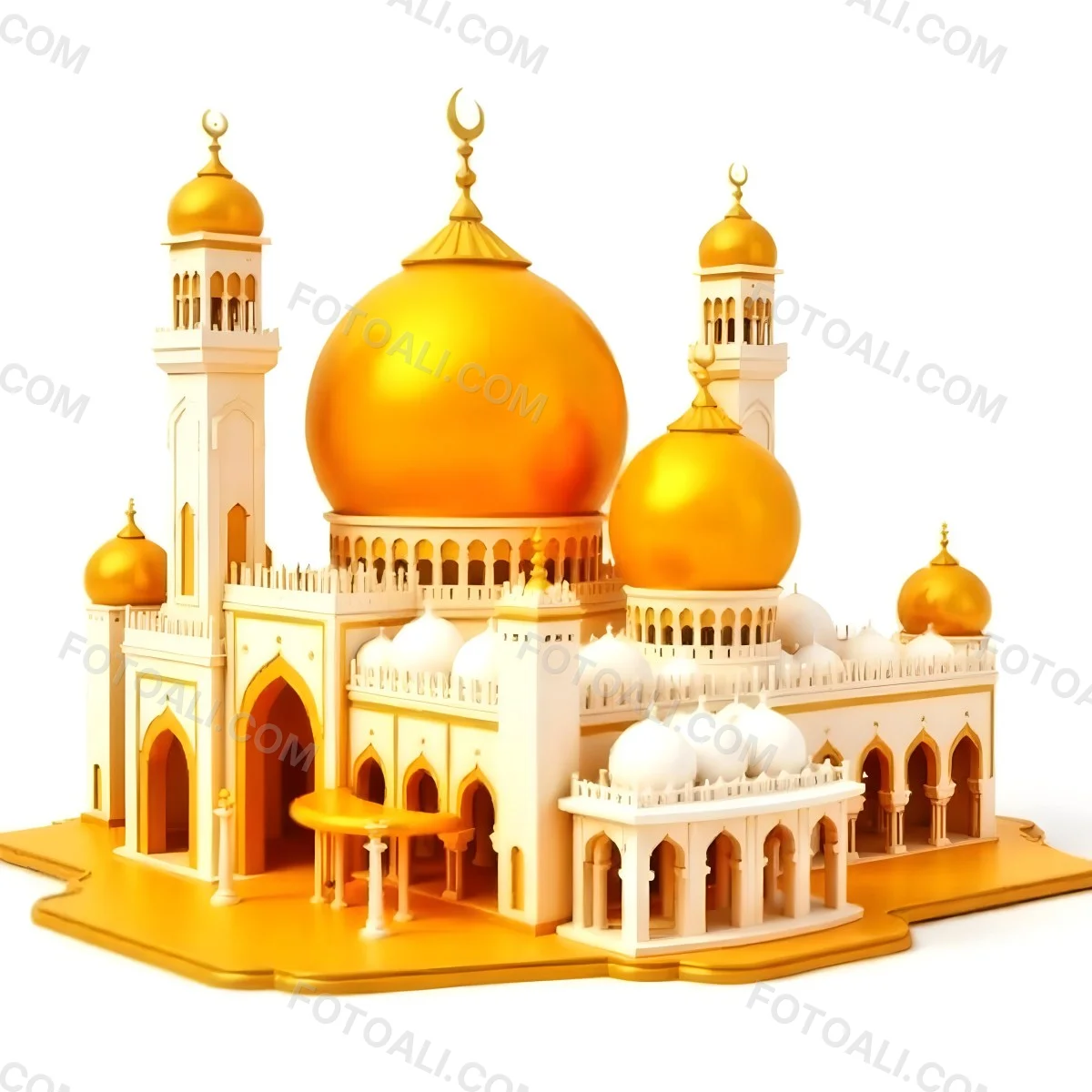 A White And Gold Mosque With A Large Dome And Two Minarets The Mosque Is On A White Background 1 0bad