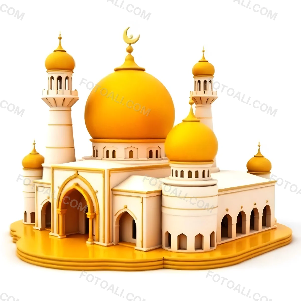 A White And Gold Mosque With A Large Dome And Two Minarets The Mosque Is On A White Background 10 Dc26