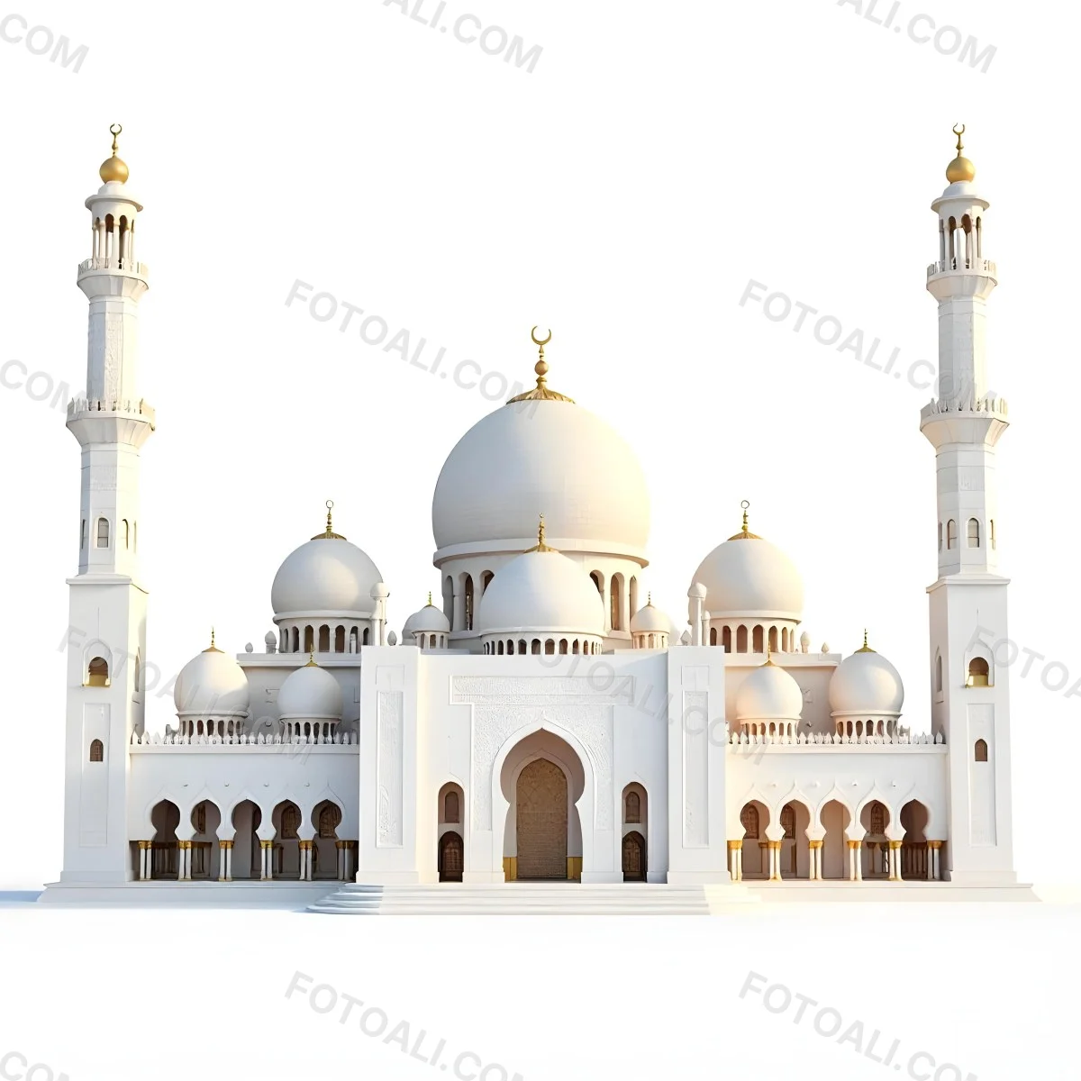 A White And Gold Mosque With A Large Dome And Two Minarets The Mosque Is On A White Background 19 26ef