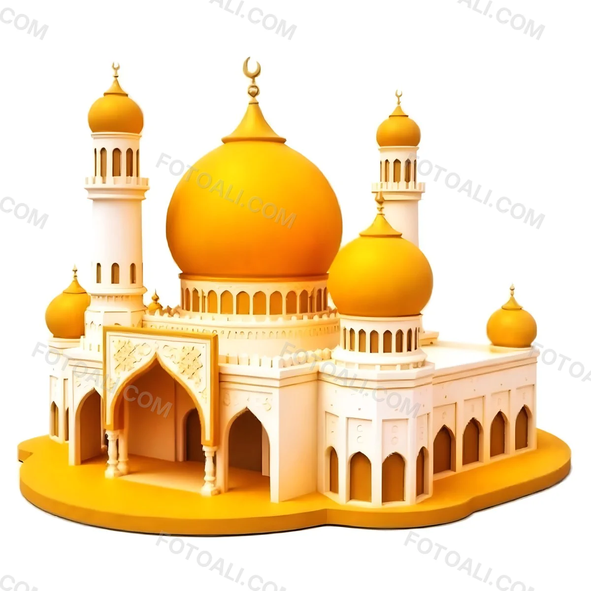 A White And Gold Mosque With A Large Dome And Two Minarets The Mosque Is On A White Background 22 5966