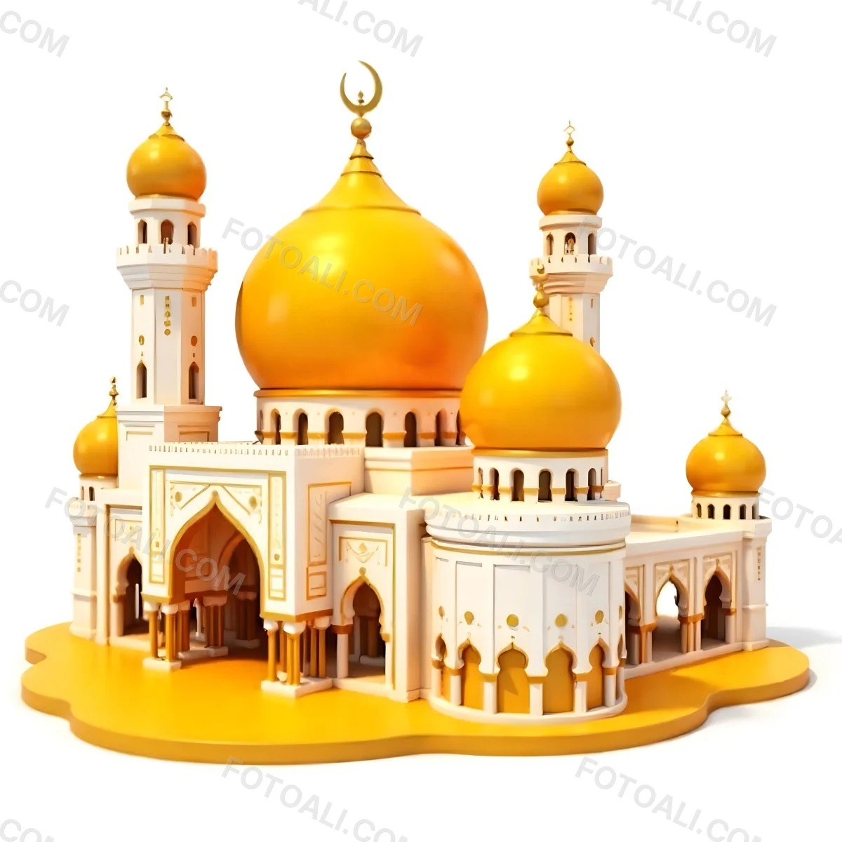 A White And Gold Mosque With A Large Dome And Two Minarets The Mosque Is On A White Background 26 2edc