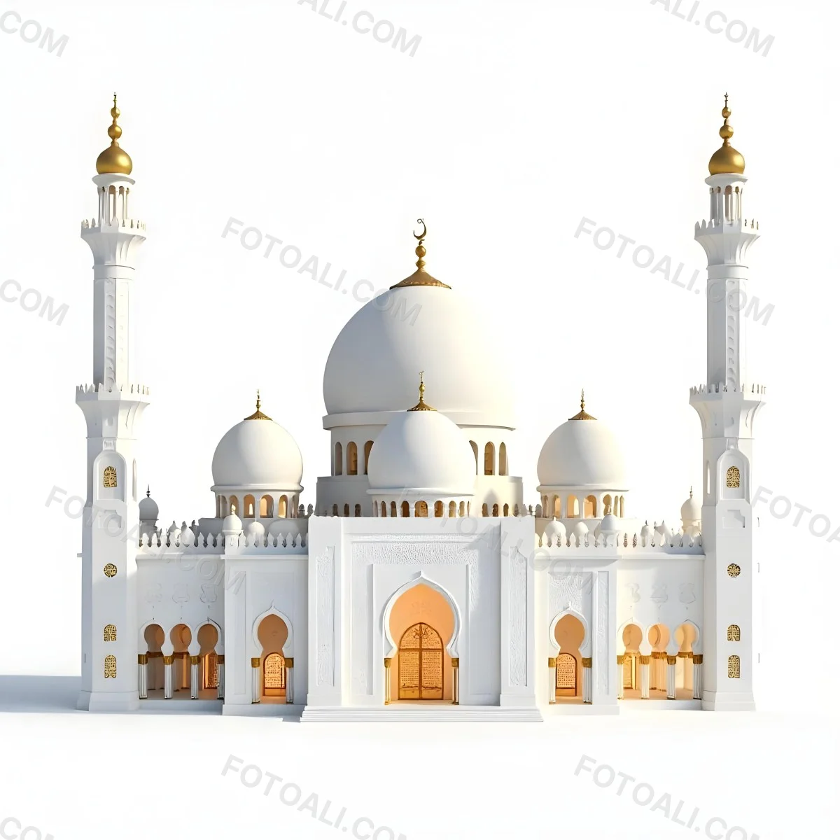 A White And Gold Mosque With A Large Dome And Two Minarets The Mosque Is On A White Background 27 4ec9