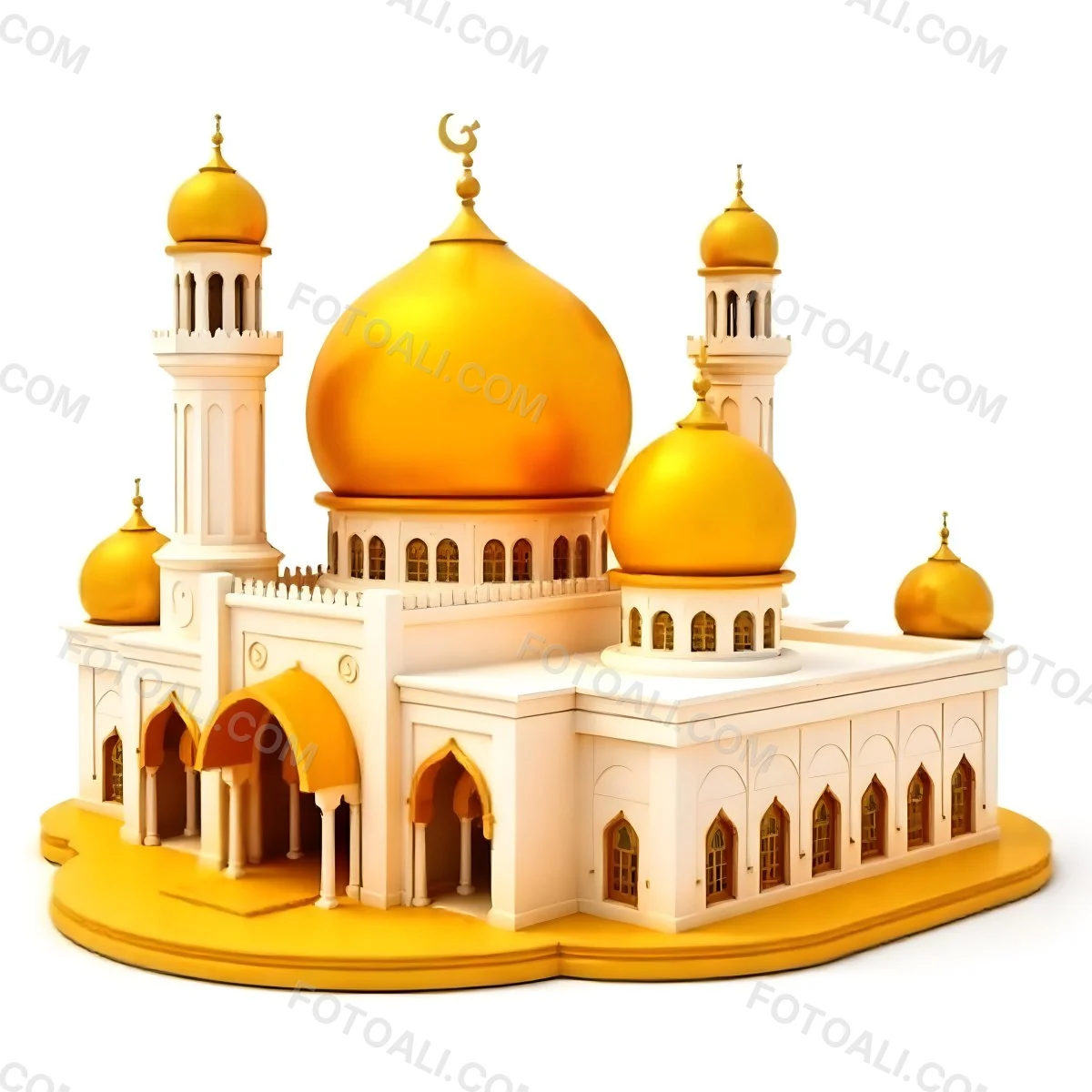 A White And Gold Mosque With A Large Dome And Two Minarets The Mosque Is On A White Background 28 0ea6