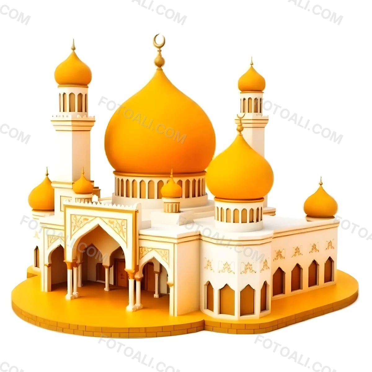 A White And Gold Mosque With A Large Dome And Two Minarets The Mosque Is On A White Background 3 D896