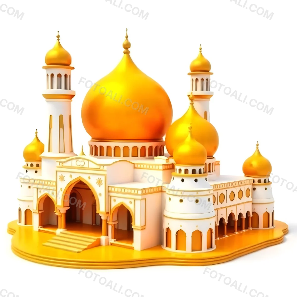 A White And Gold Mosque With A Large Dome And Two Minarets The Mosque Is On A White Background 30 6bd0