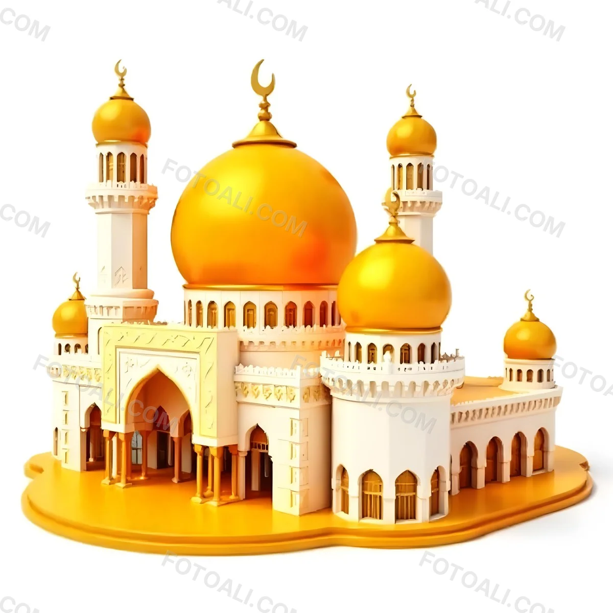 A White And Gold Mosque With A Large Dome And Two Minarets The Mosque Is On A White Background 32 544d