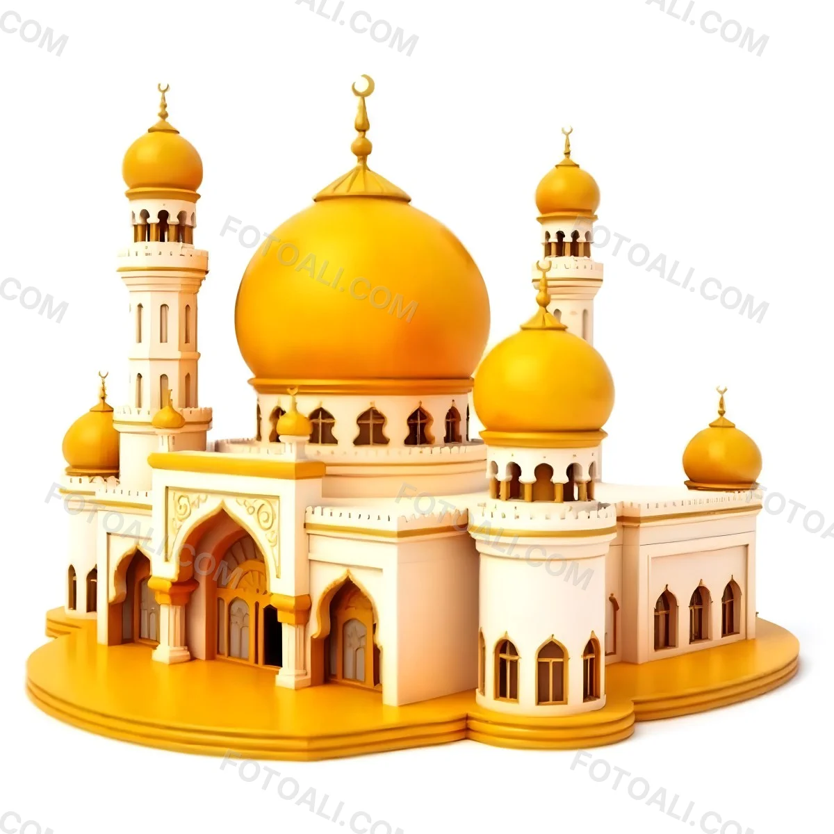 A White And Gold Mosque With A Large Dome And Two Minarets The Mosque Is On A White Background 4 4c1e