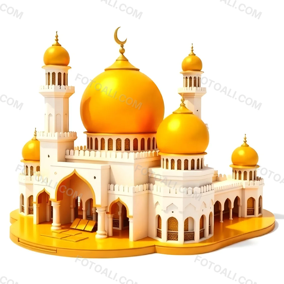 A White And Gold Mosque With A Large Dome And Two Minarets The Mosque Is On A White Background 6 0b04