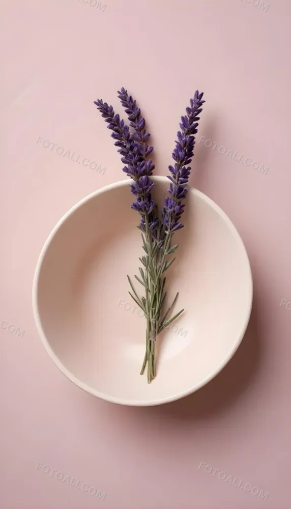 A White Ceramic Bowl With A Sprig Of Lavender On A Peach Colored Background Minimalist Composition Soft Lighting Clean Aesthetic Product Photography Product Shot 16 4448